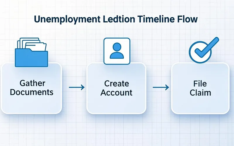 Timeline showing the process of filing for unemployment before your last day